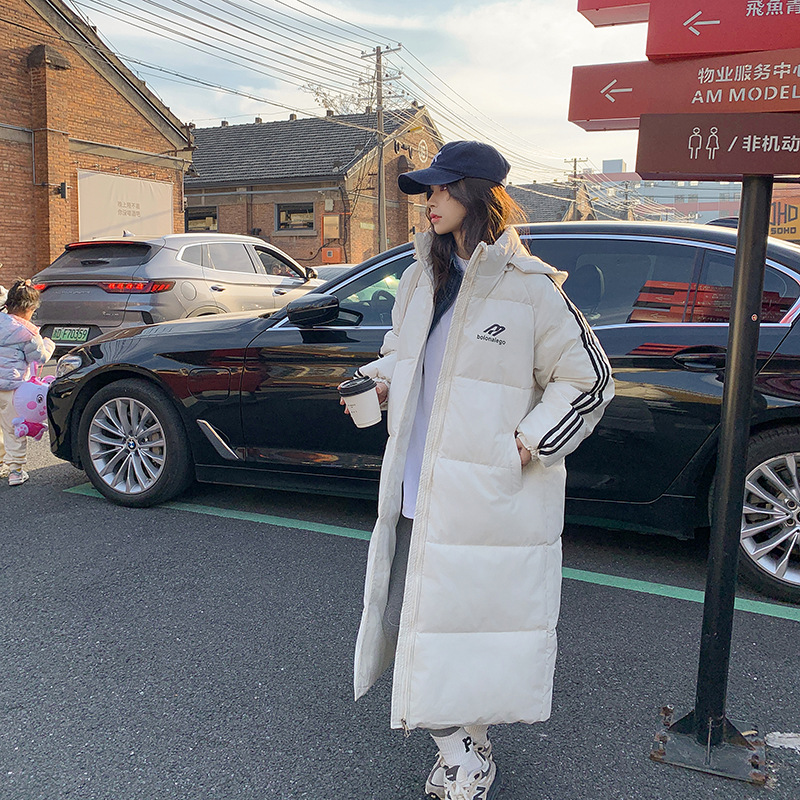 Ropa de algodón larga para mujeres de la universidad de invierno 2024 ropa de invierno sobre la rodilla suelta casual personalidad con capuchón abrigo de pluma image 4