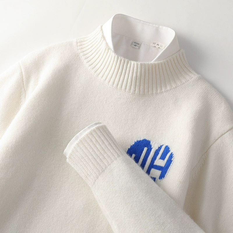 Осенне-Зимний новый шерстяной свитер, мужской свитер с высоким воротом, утолщенный свитер с вышивкой, Молодежная модная универсальная кашемировая вязаная основа