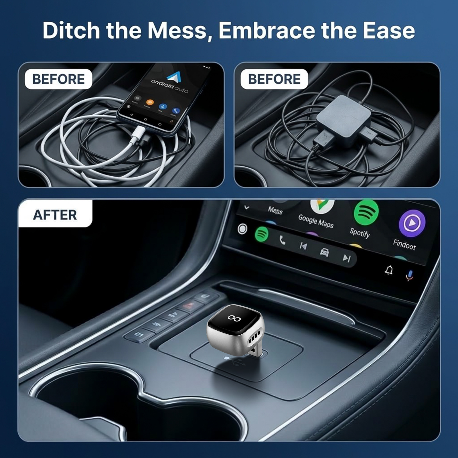 Apple and Android 2-in-1 wired-to-wireless CarPlay adapter, in-car connectivity converter, smart car system box