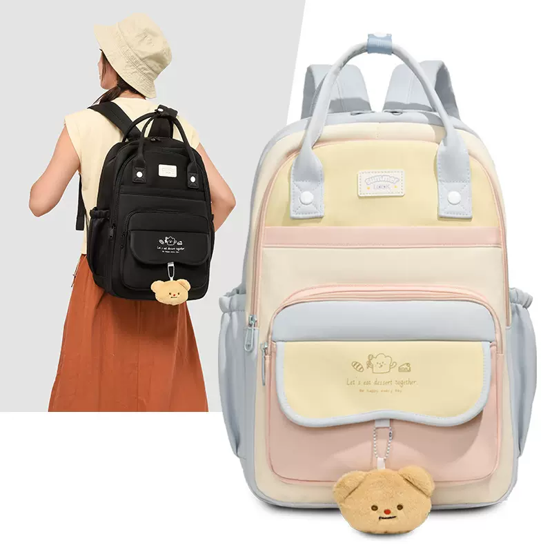 新款书包双肩包女生简约休闲学生包学院风双肩包初中高中校园书包