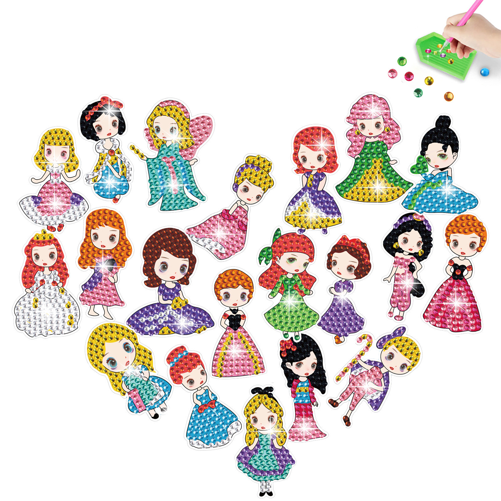 Pegatinas de niña de dibujos animados superventas Pintura de diamante pegatinas gratis DIY ladrillo pintura pegatinas de pared pegatinas hechas a mano cristal brillante diamante