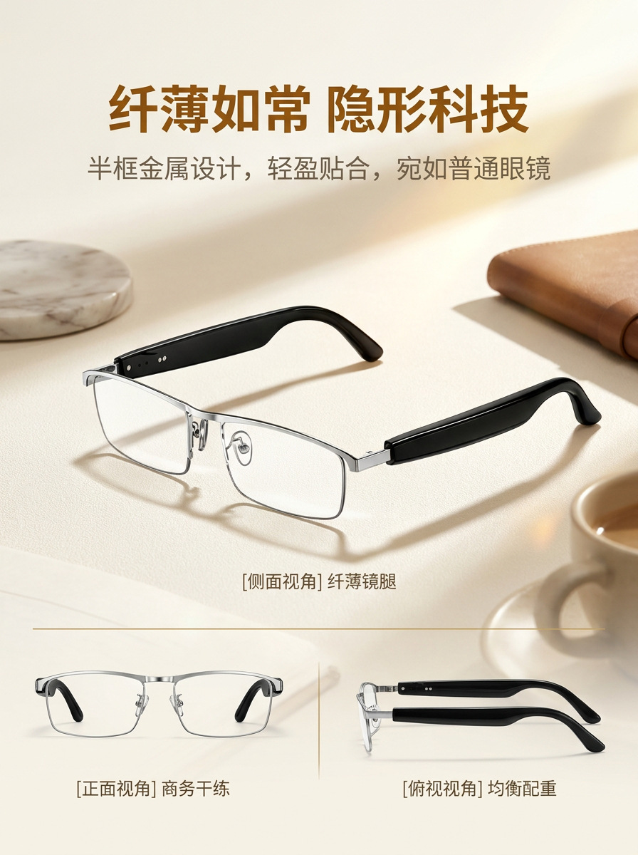 Best-selling Cross-border AI Bluetooth Smart Glasses with Blue Light Protection, Translation, Calling, Music, Open-ear Smart Bluetooth Glasses Earbuds