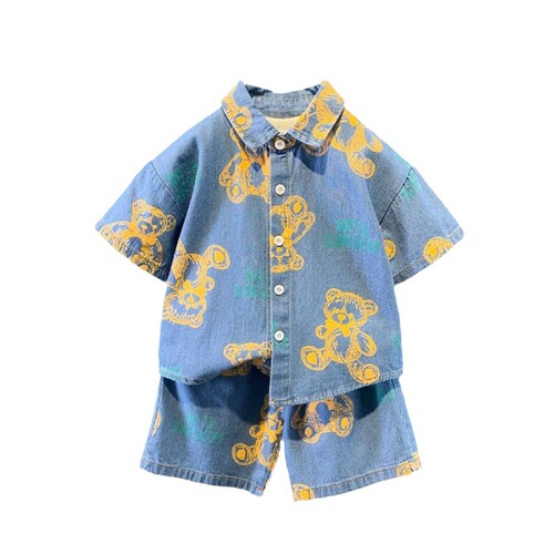  new style summer clothes for boys and babies full printed short-sleeved suit lapel children's casual sports suit