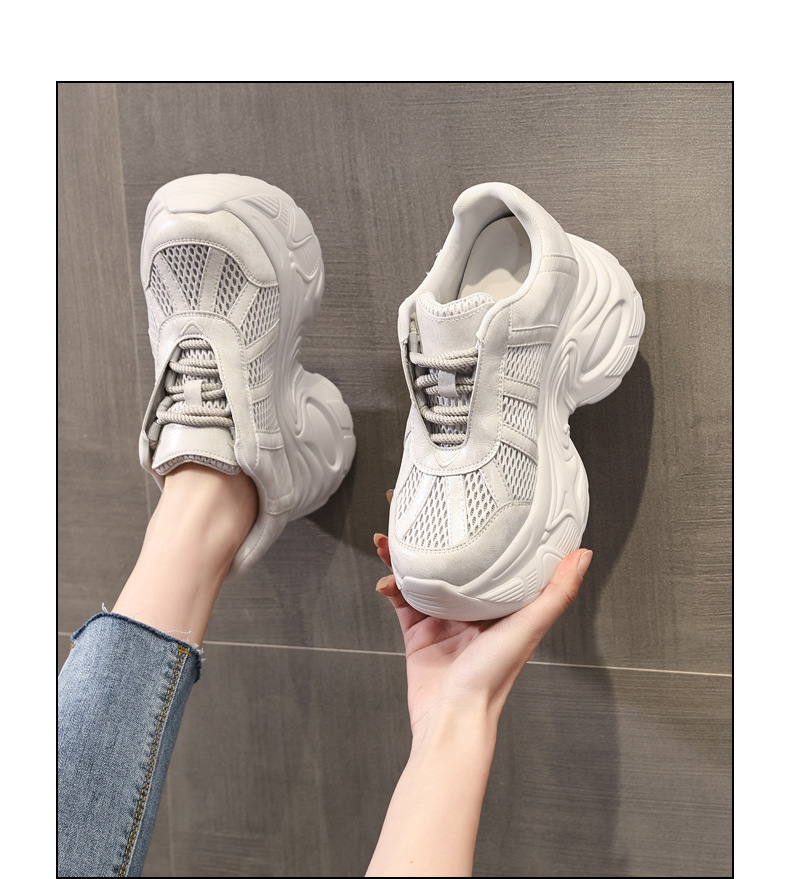 Giày sneaker chunky nữ đế dày tăng chiều cao mặt lưới thoáng khí — màu be chi tiết 14
