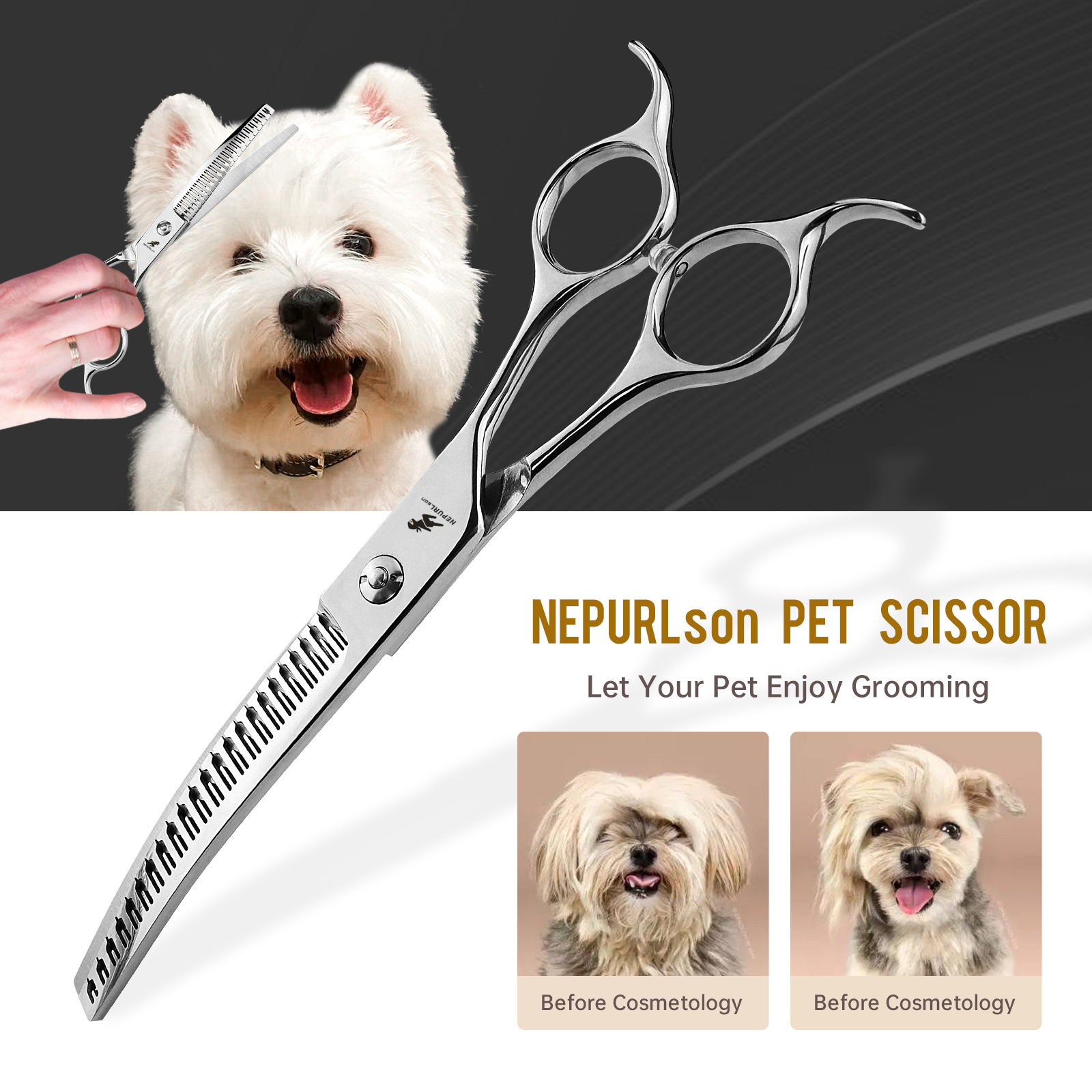Professional Grooming Scissors Curved Thinning Shears For Pets_voghion.com