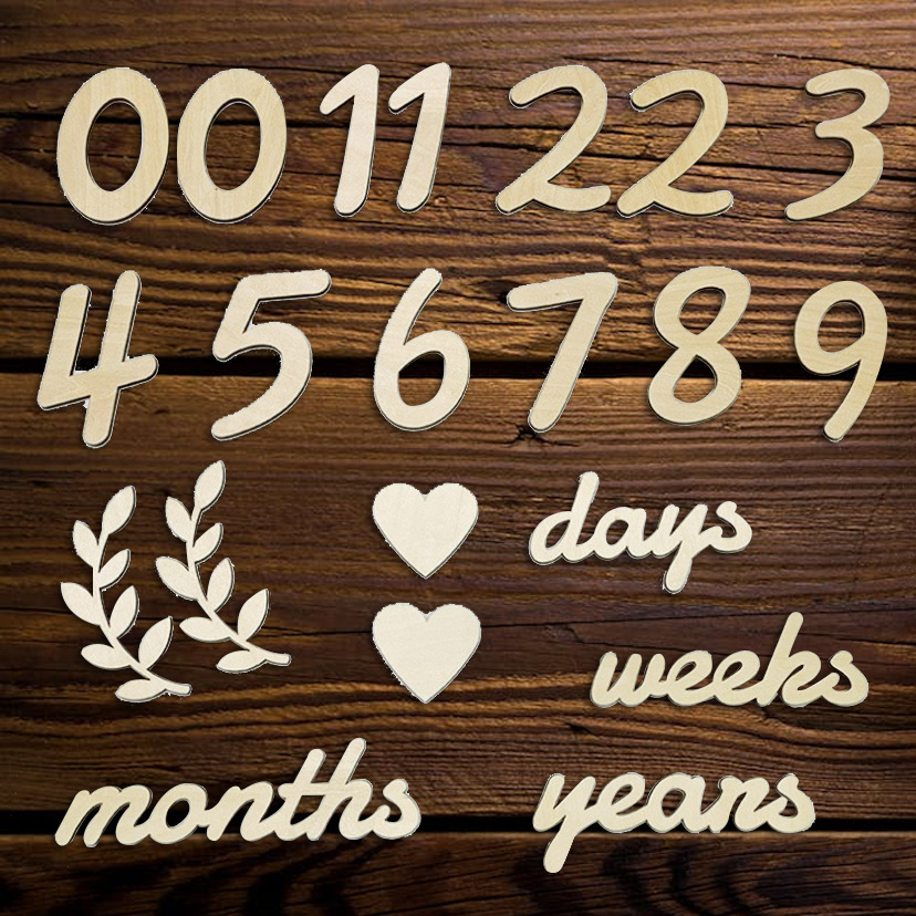 Wooden month calendar for baby's first month and 100 days birthday photography decoration English alphabet number plaque