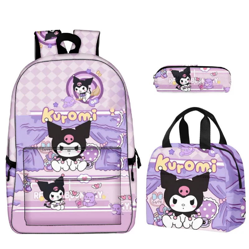 Kuromi Kuromihellokitty сумка-рюкзак для школы, термо-ланчбокс, сумка для ручной переноски, пенал — комплект из трех предметов