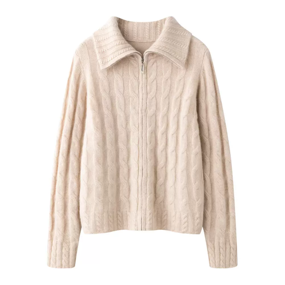 2025欧货山开衫宽松慵懒风短款针织上衣外套羊绒衫女拉链毛衣