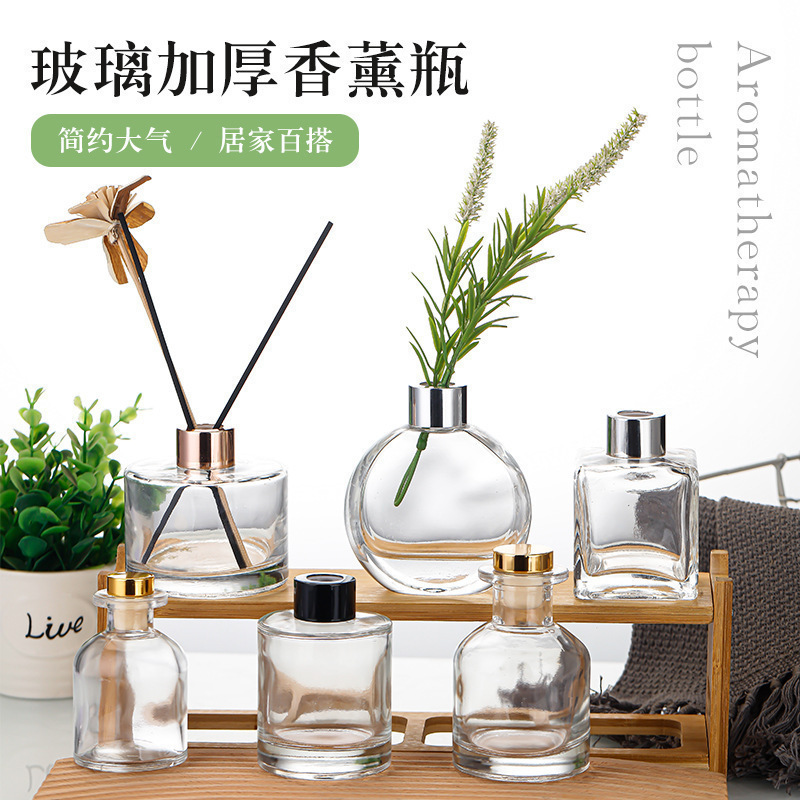 Wholesale Household 50ml Square Fireless Incense Volatile Bottle Essential Oil Bottle Aromatherapy Rattan Dried Flower Glass Bottle