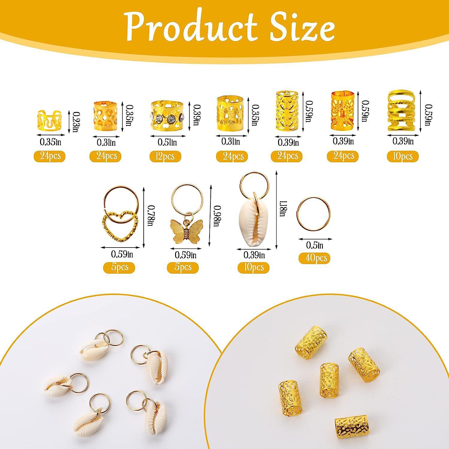 202 piezas DIY conjunto de trenzas de cabello damas trenzas cuentas trenzas anillo de cabello conchas de corazón mariposa joyas de cabello