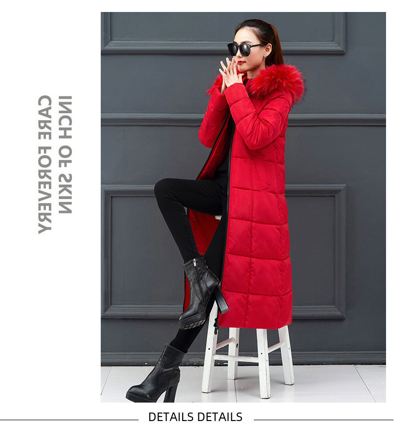Cotton women autumn and winter New Korean version of the extended knee Warm jacket cotton suit female plus size loose solid color fur collar cotton jack_voghion.com