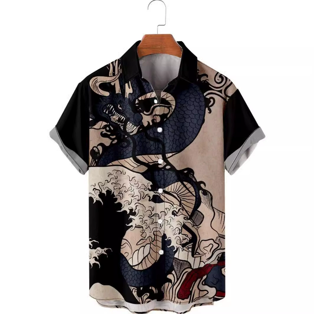 3D цифровая печать мода летняя повседневная независимая станция горячая распродажа мифический дракон принт гавайская мужская рубашка