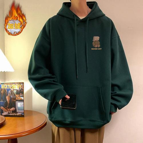 National Trend Hong Kong Style Heavyweight Men's Hooded Sweatshirt Autumn/Winter Loose Streetwear Youth Gangster Style Fleece Top