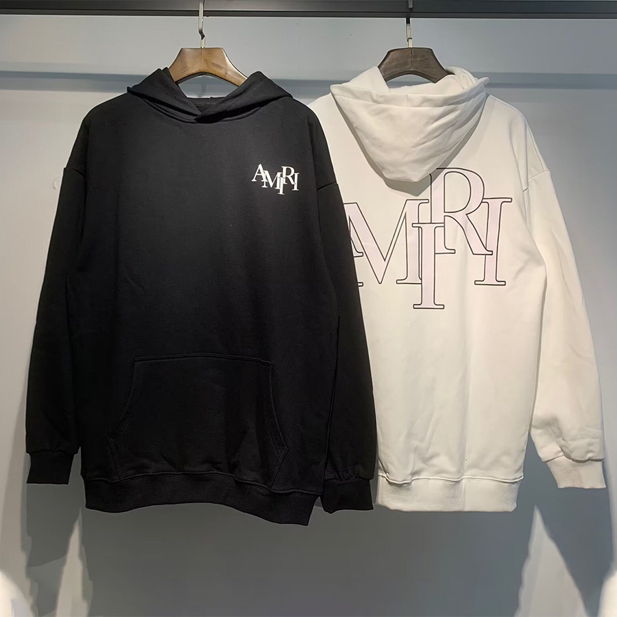 AMIRI suéter colección de letras de impresión transfronterizas 360 gramos de anillo masculino suelto casual sudadera encapuchada