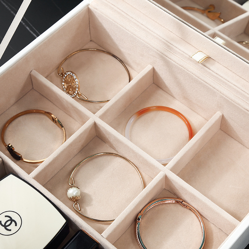 Caja de joyería de lujo ligera, caja de almacenamiento grande de PU, caja de joyería de alta gama con bordado, tipo cajón, para guardar pendientes y joyas.