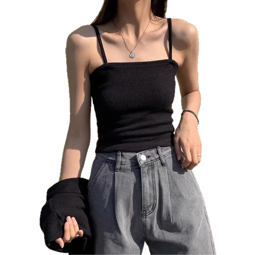 French Style Slim Fit Knitted Cami Vest For Women Inner Wear Outer Wear Sleeveless Camisole Dress Tank Top Women Clothing_ecoleips.com