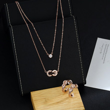 新款双层叠戴马蹄口真金电镀设计感项链玫瑰金色满钻镶嵌锁骨链女