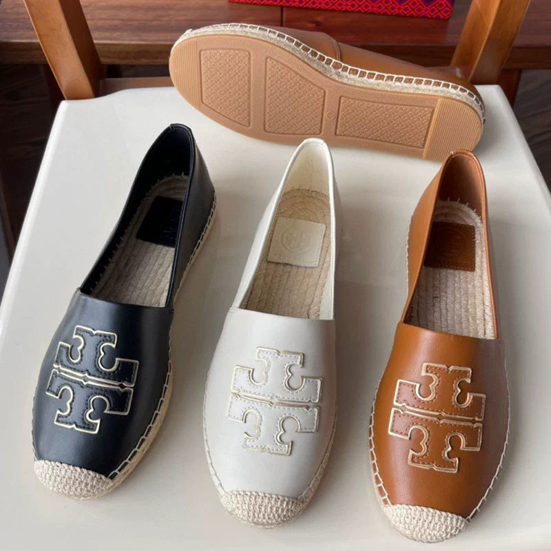 Tb Women's Shoes 2026 New Flat Round-Toe Eleanor Sheepskin Slip-On Espadrilles Casual Shallow-Mouth Single Shoes for Women