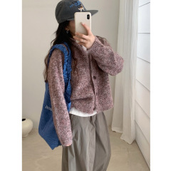 木四 花线毛衣开衫女秋冬新款宽松慵懒风连帽针织外套上衣M6672