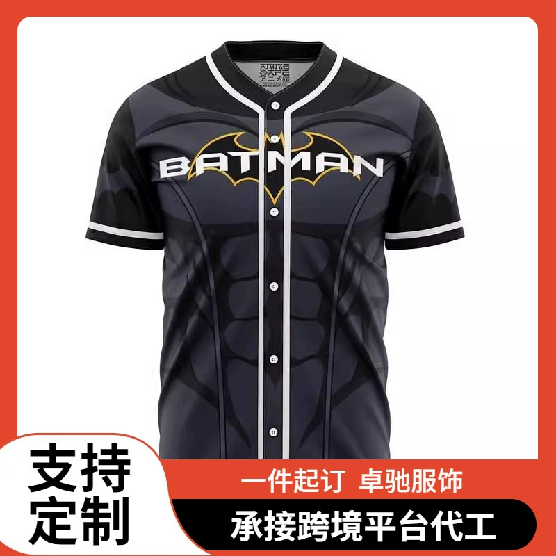 2024 новая европейская и американская мужская внешняя торговля 3D-печать летняя пуговица на подоле свободная бейсбольная одежда футболка с короткими рукавами мужская летняя