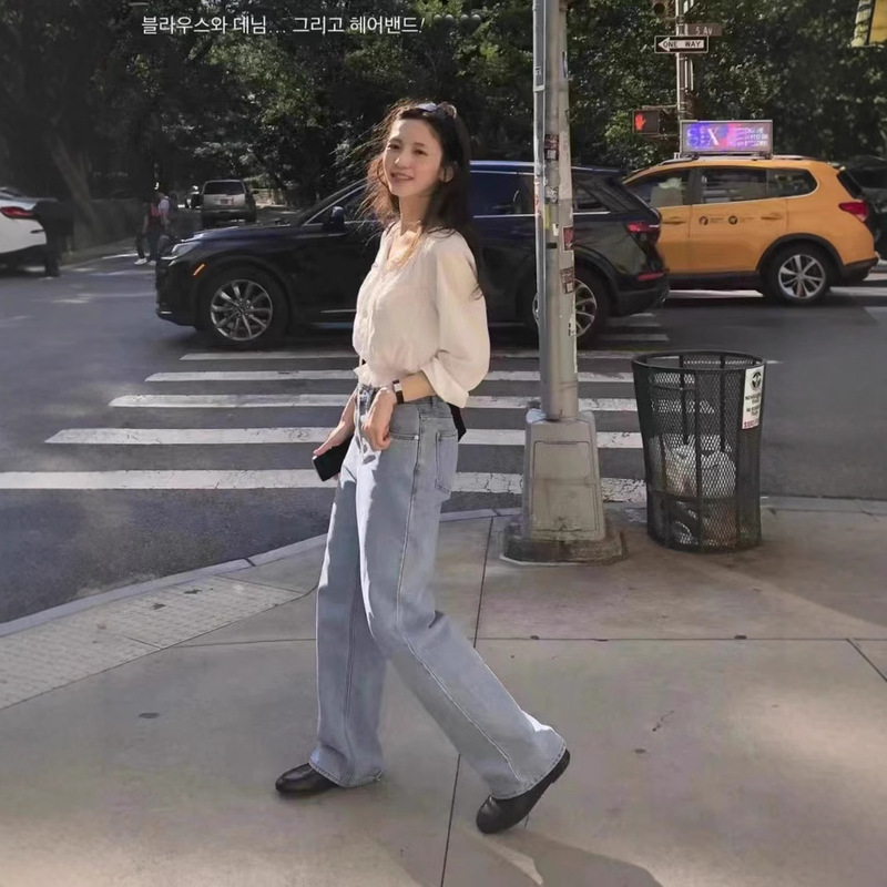 In Stock~26 New Spring Models Korean Niche Fashion Brand Bana Loose High-Waisted Slimming Straight-Leg Jeans for Women