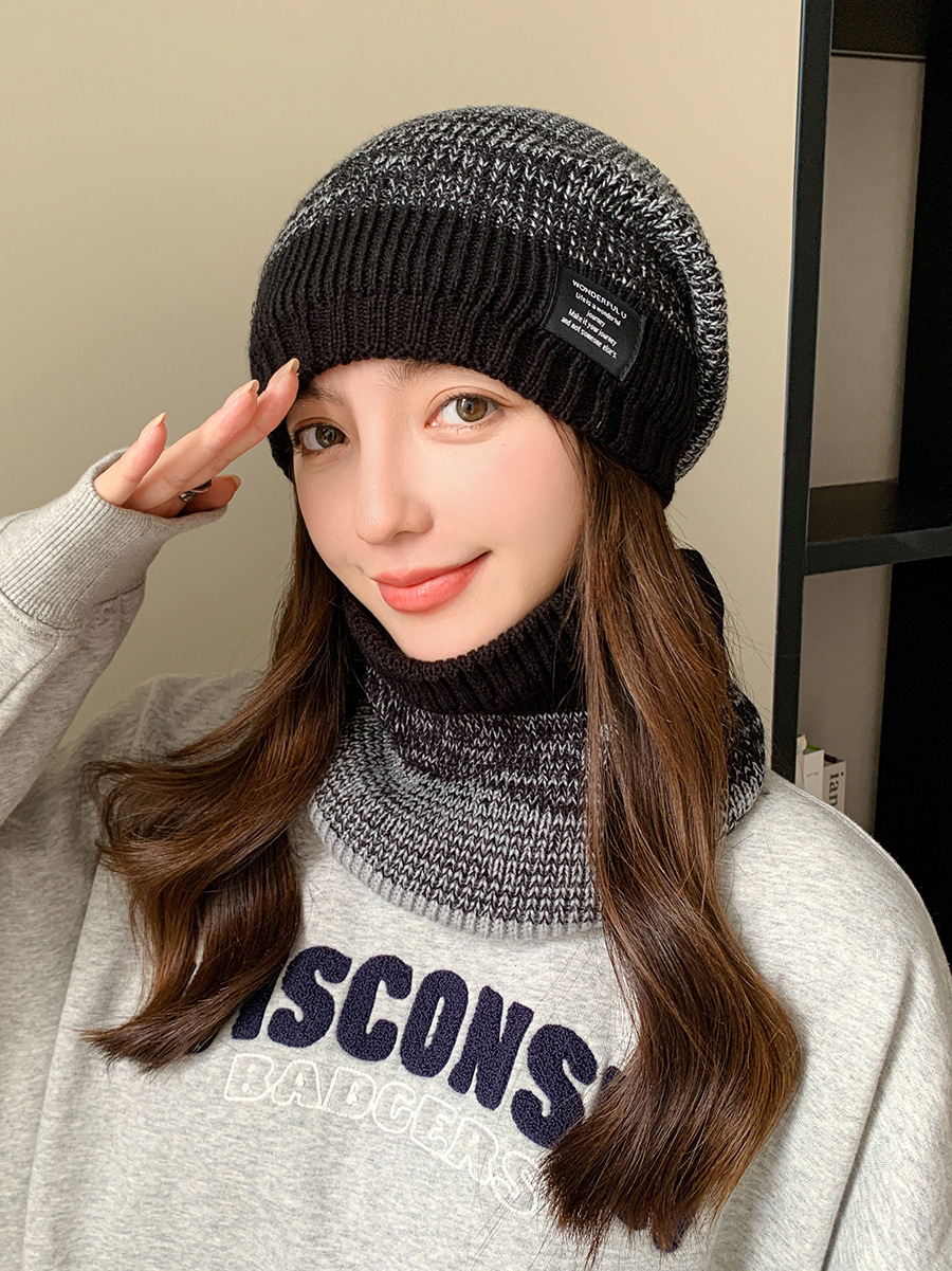 Kötött pulóver sapka és sál szett férfi és női téli vastagított és bársony kültéri arcvédő kétszínű kötött sapka_voghion.com