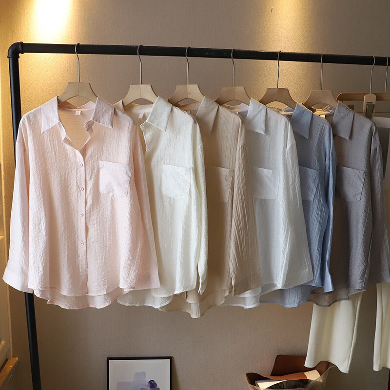 Irena Is as Thin as a Cicada Wings ~ Thin Transparent Hazy Shirt Slimming Look Korean Style Women's Long-Sleeved Sun Protection Shirt for Women