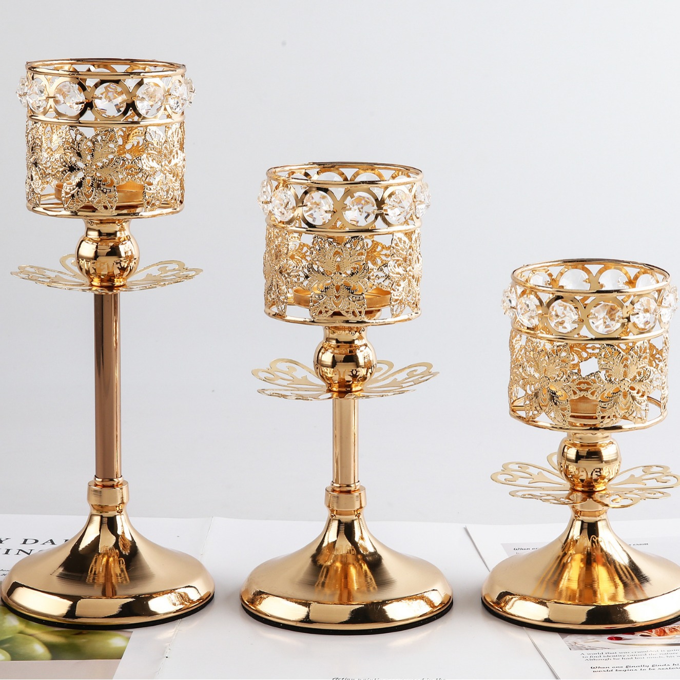 Candelaria europea transfronteriza cristal metal candelabrera decoración ligera de lujo mesa de comedor americana a la luz de las velas accesorios de comida romántica