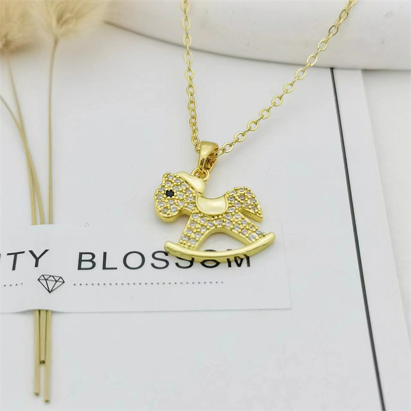 Ig Style Simple Style Bear Heart Shape Fish Titanium Steel 18k Gold Plated Artificial Gemstones Zircon Pendant Necklace In Bulk display picture 3