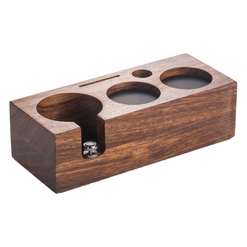 Soporte de prensa de café mango de la máquina de café Aparato de soporte de almacenamiento de nogal asiento de relleno de tela en polvo soporte de prensa auxiliar en polvo