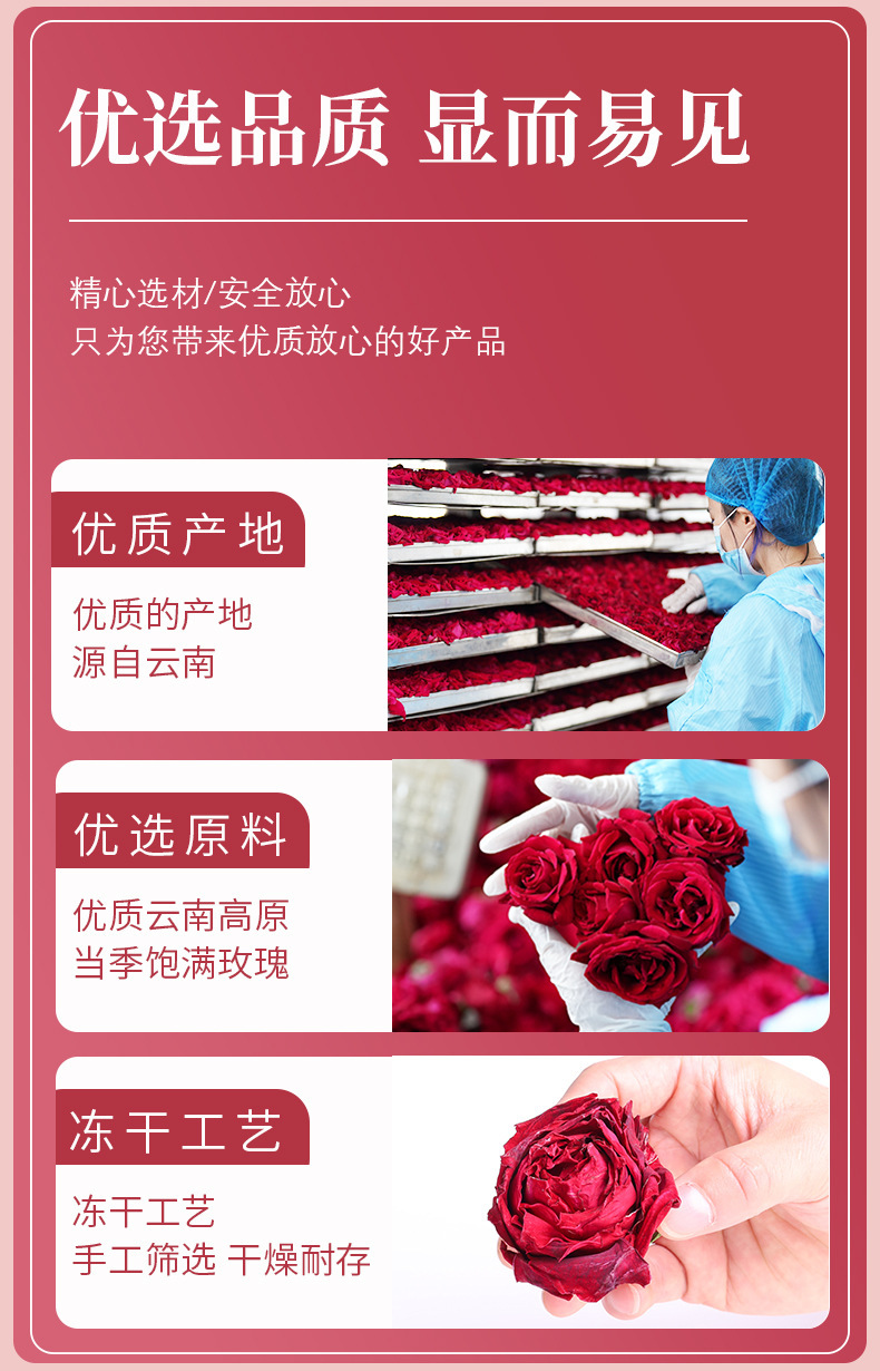 Mo Hong Rose Freeze Dried Rose Bud Tea 30g Bottle Yunnan Herbal Flower Tea quality and texture