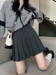 毛呢百褶裙女秋季新款小个子高腰大码显瘦百搭A字半身裙胖mm短裙