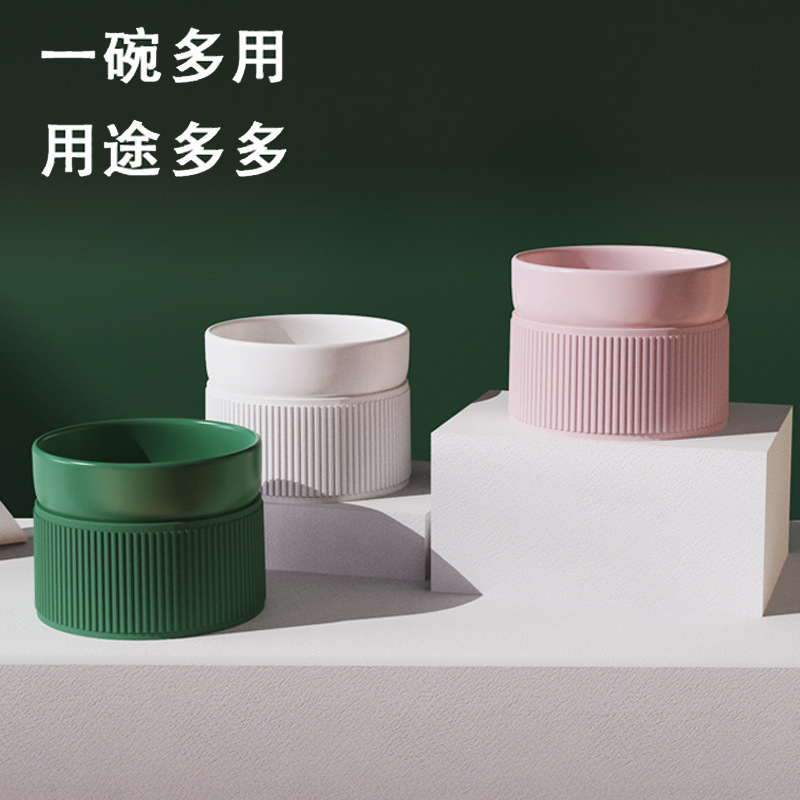 Cuenco de gato tazón de cerámica suministros para mascotas cuenco de gato tazón de cerámica verde solo tazón de protección de cuello de pie alto antidetonante cuenco de protección