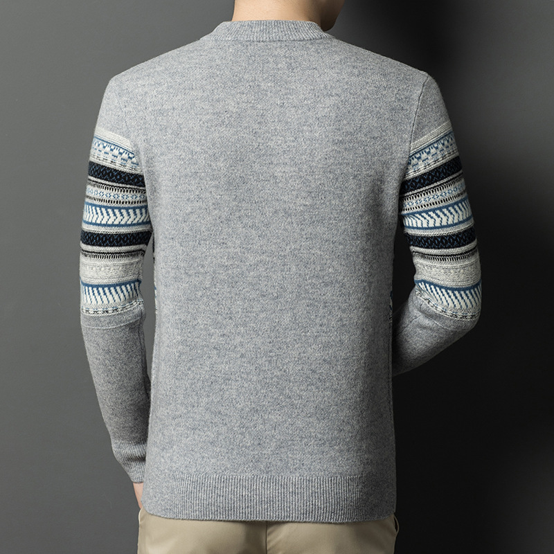 2024 겨울 젊고 중년 남성용 울 스웨터 패션 캐주얼 라운드 넥 두꺼운 따뜻한 니트 베이스 스웨터