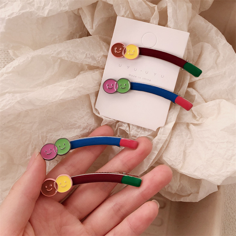 2025 nuevo estilo coreano goteo color sonriente clips de pelo nicho femenino clips laterales de cabello roto buquete clips de cabello corto adornamiento para el pelo