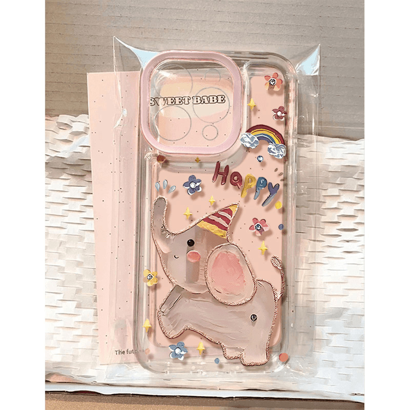 Fun Cute Elephant for Apple 16PROMAX Mobile Phone Case iPhone15 All-inclusive 14 Soft Case 13 Drop-resistant 12