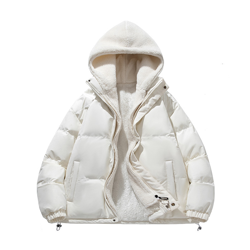 Gefälschte zweiteilige Baumwollwattierte Jacke, Herren-Baumwollwattierte Jacke mit Kapuze, lockere Baumwollwattierte Jacke für Paare, Lammwolle, wattierte Jacke_voghion.com