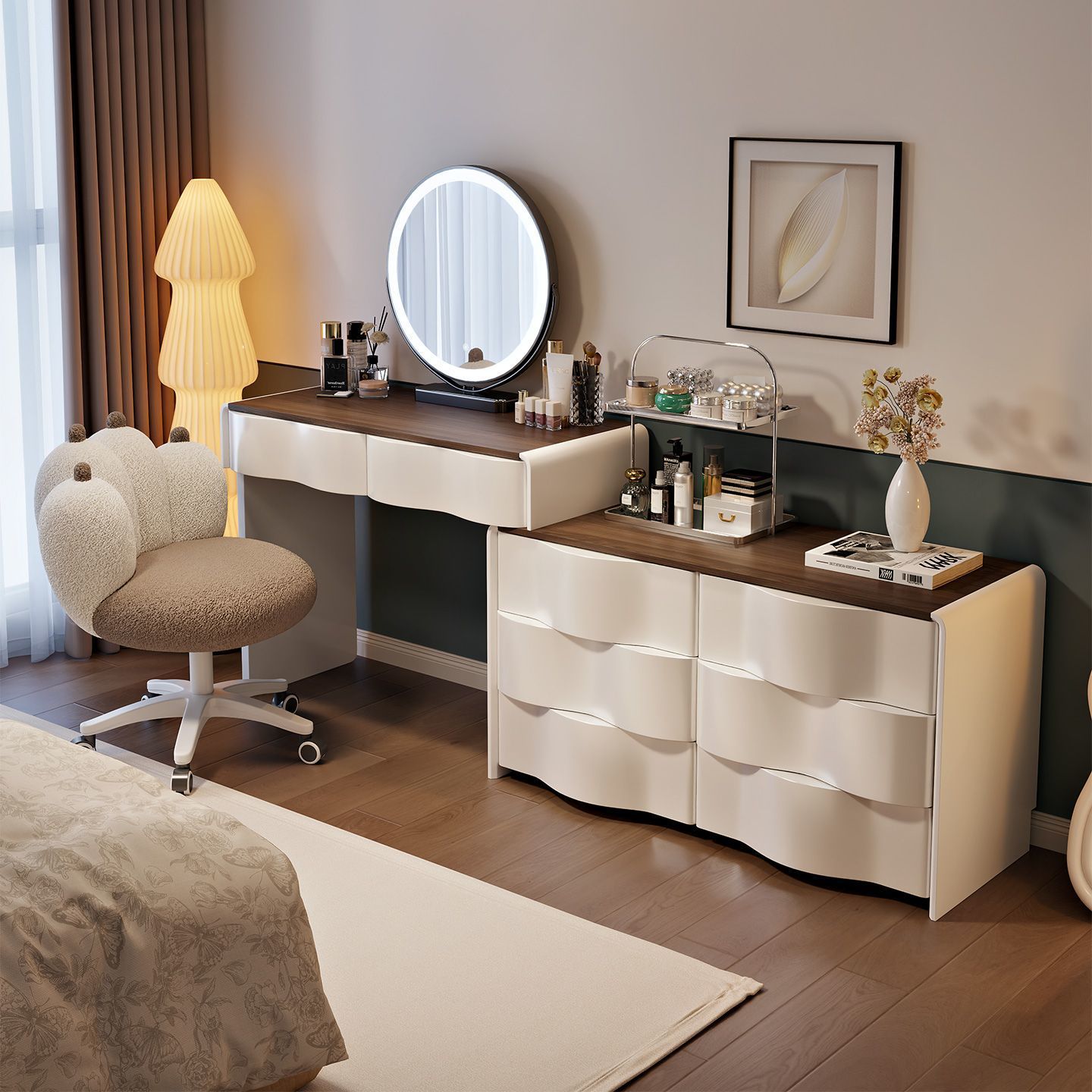 North American Home Bedroom Dresser Small Apartment Corner Dressing Table Bedside Combination Storage Integrated Cabinet Desk Slate