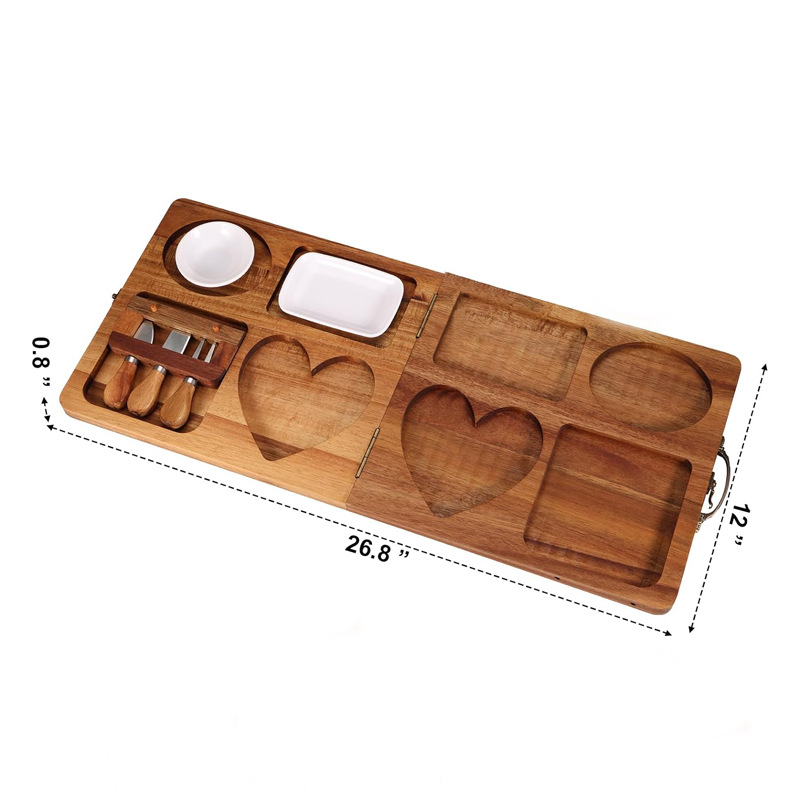 tablero de madera multifuncional tablero de platos para fiesta casera fruta snack plato con cuchillo y tenedor tablero de queso