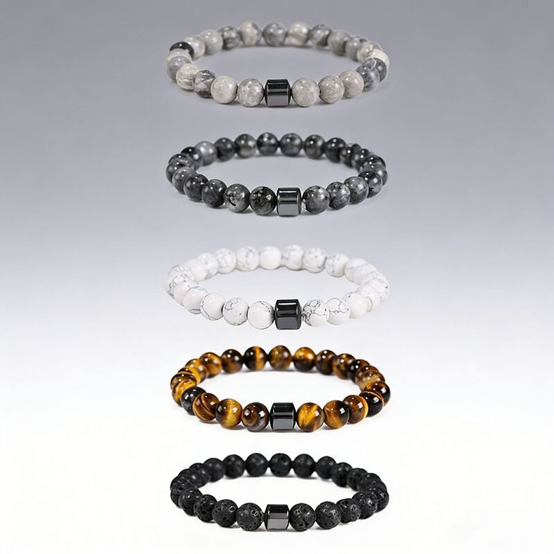 Cross-border beaded bracelet Amazon White Pine stone black stone Tiger Eye Stone volcanic stone map stone 8mm Bracelet Men