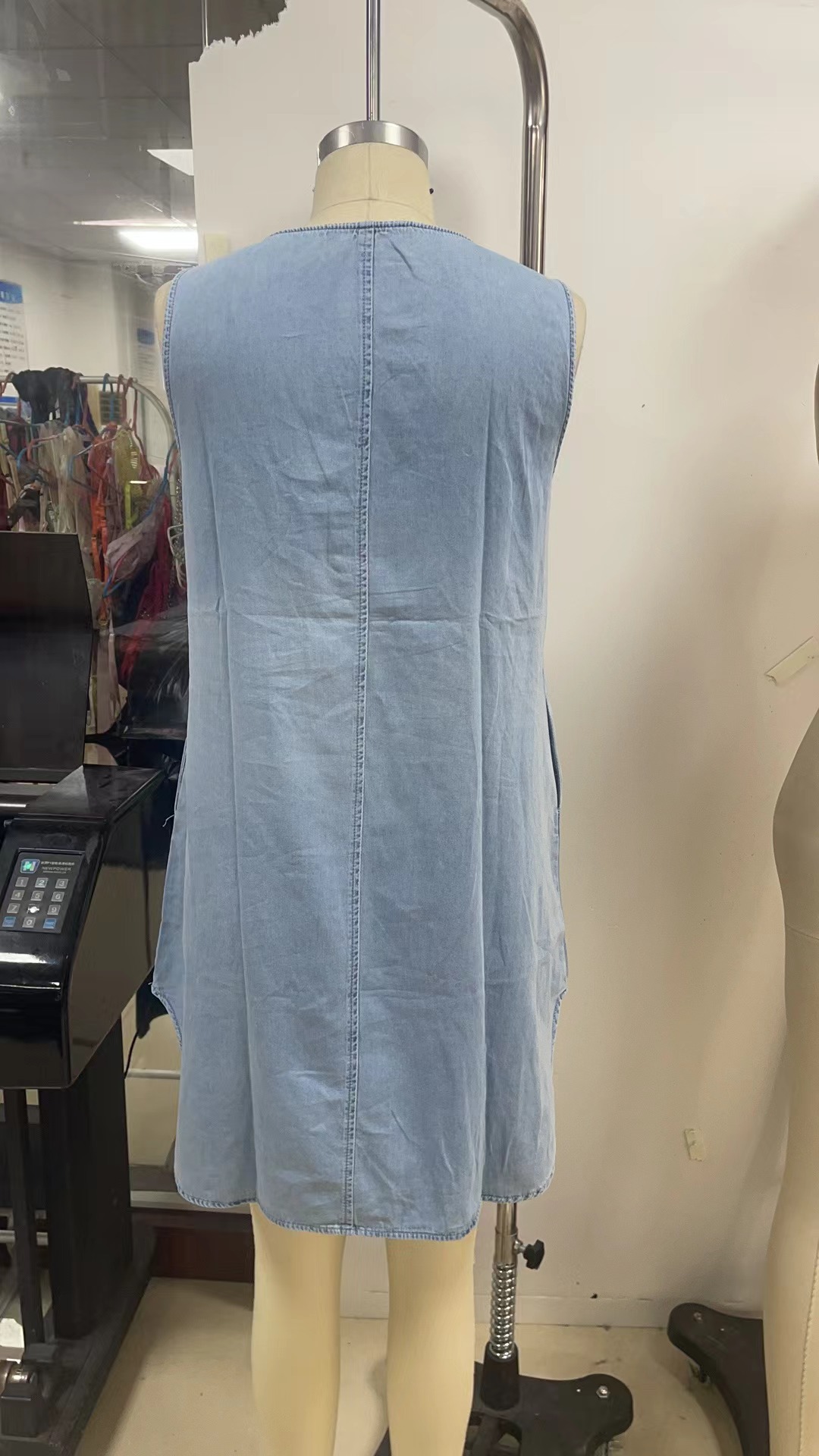 Denim Women opular Sleeveless Casual French V neck Loose Monkey Wash Dress Women