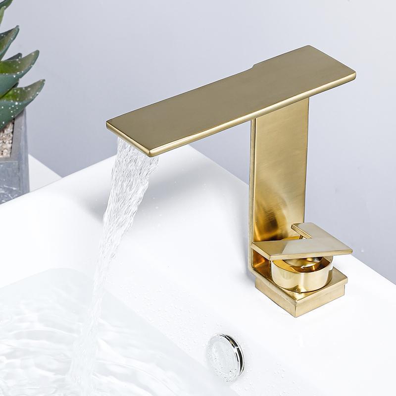 Luxury Brushed Gold Waterfall Faucet for Washbasin, Hot and Cold Water, for Home Vanity Room and Bathroom Cabinet Luxury Brushed Gold Waterfall Faucet for Washbasin, Hot and Cold Water, for Home Vanity Room and Bathroom Cabinet