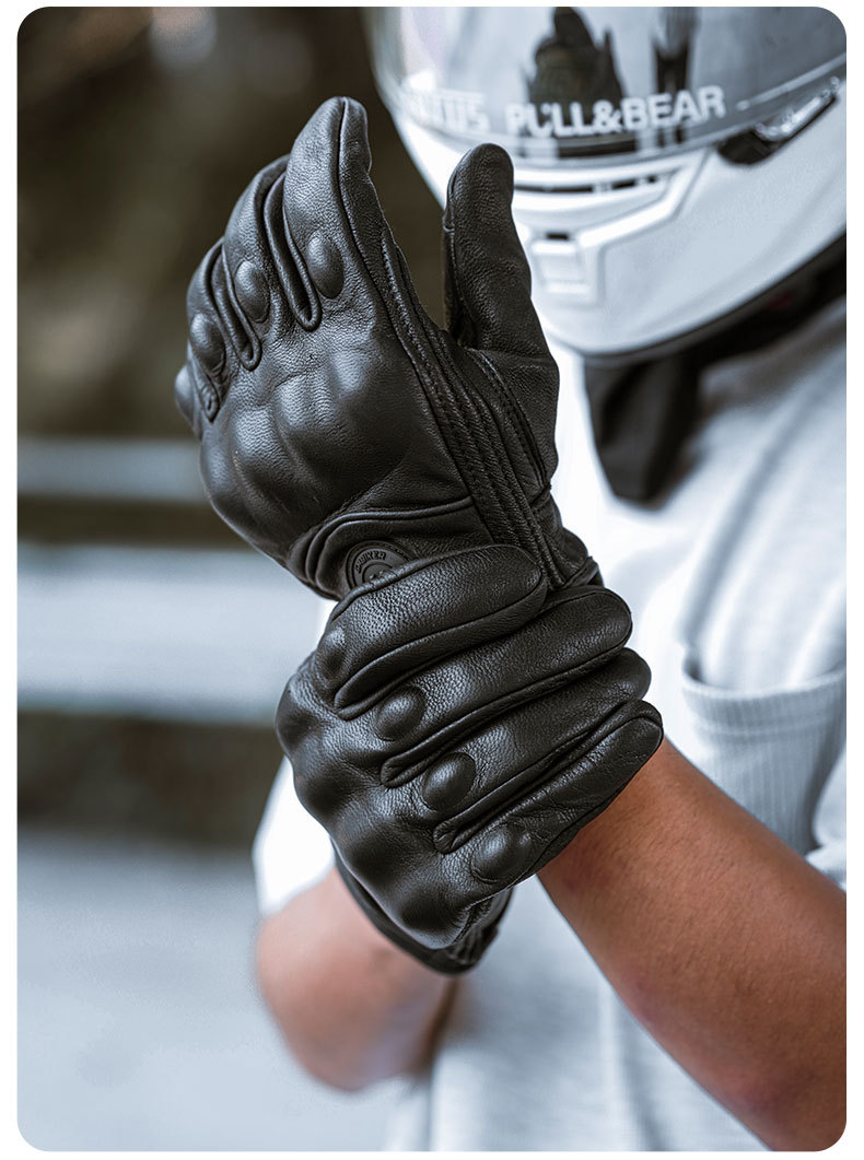 Motorcycle Sheepskin Gloves Retro Biker Riding Half Finger Four Seasons Summer Windproof Breathable Drop Protection