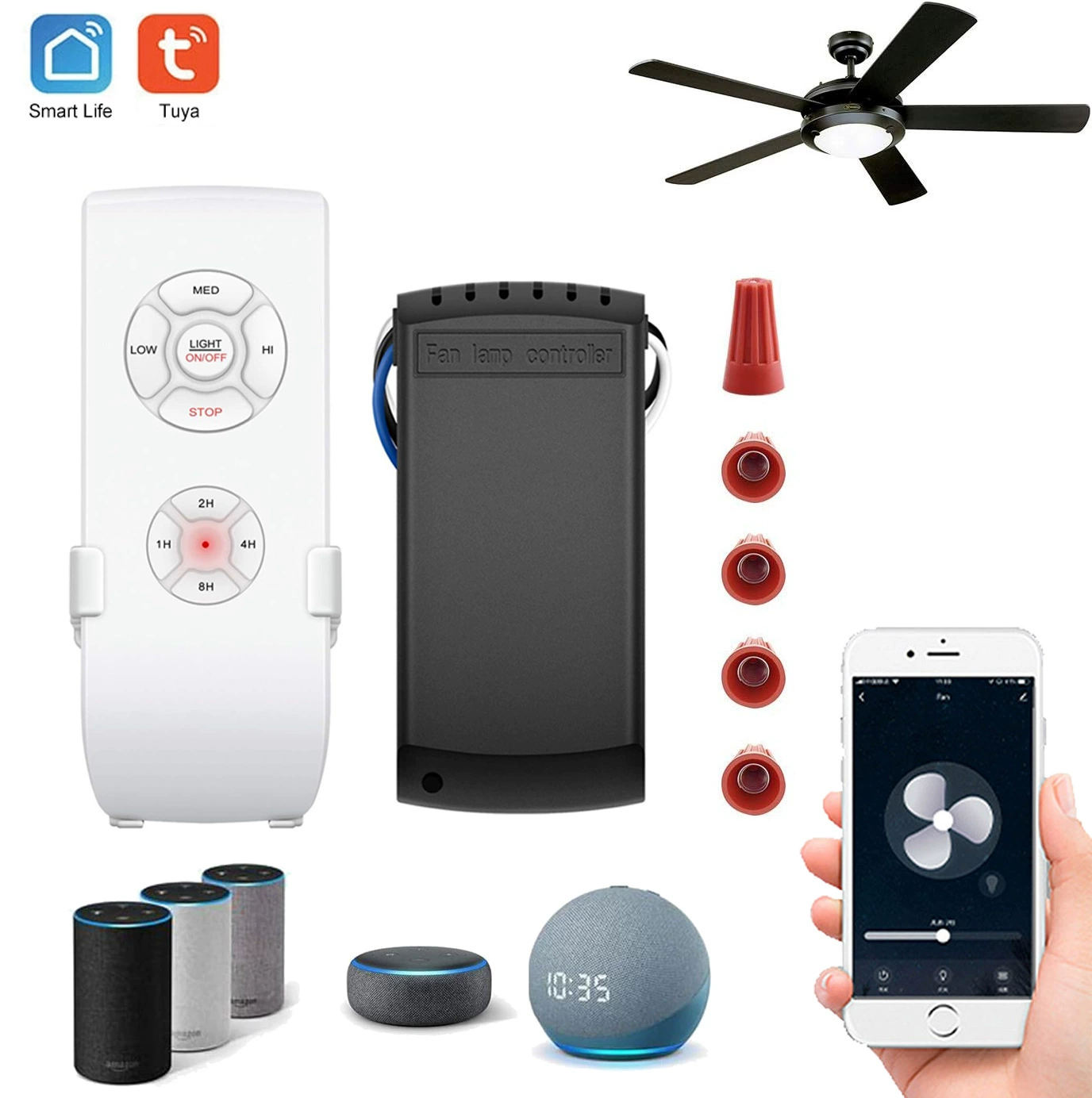 Умный потолочный вентилятор Tuya, пульт дистанционного управления, трехскоростной переменный ток 110 В, 220 В, универсальный контроллер освещения вентилятора Wi-Fi