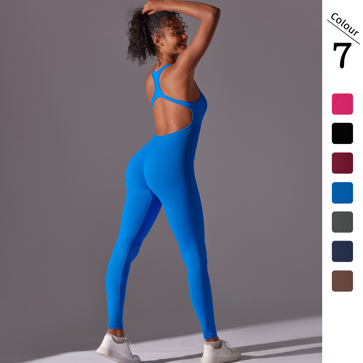 New European And American Style Tight-Fitting Solid Color Bodysuit With Beautiful Back Yoga Wear Seamless Breathable_voghion.com