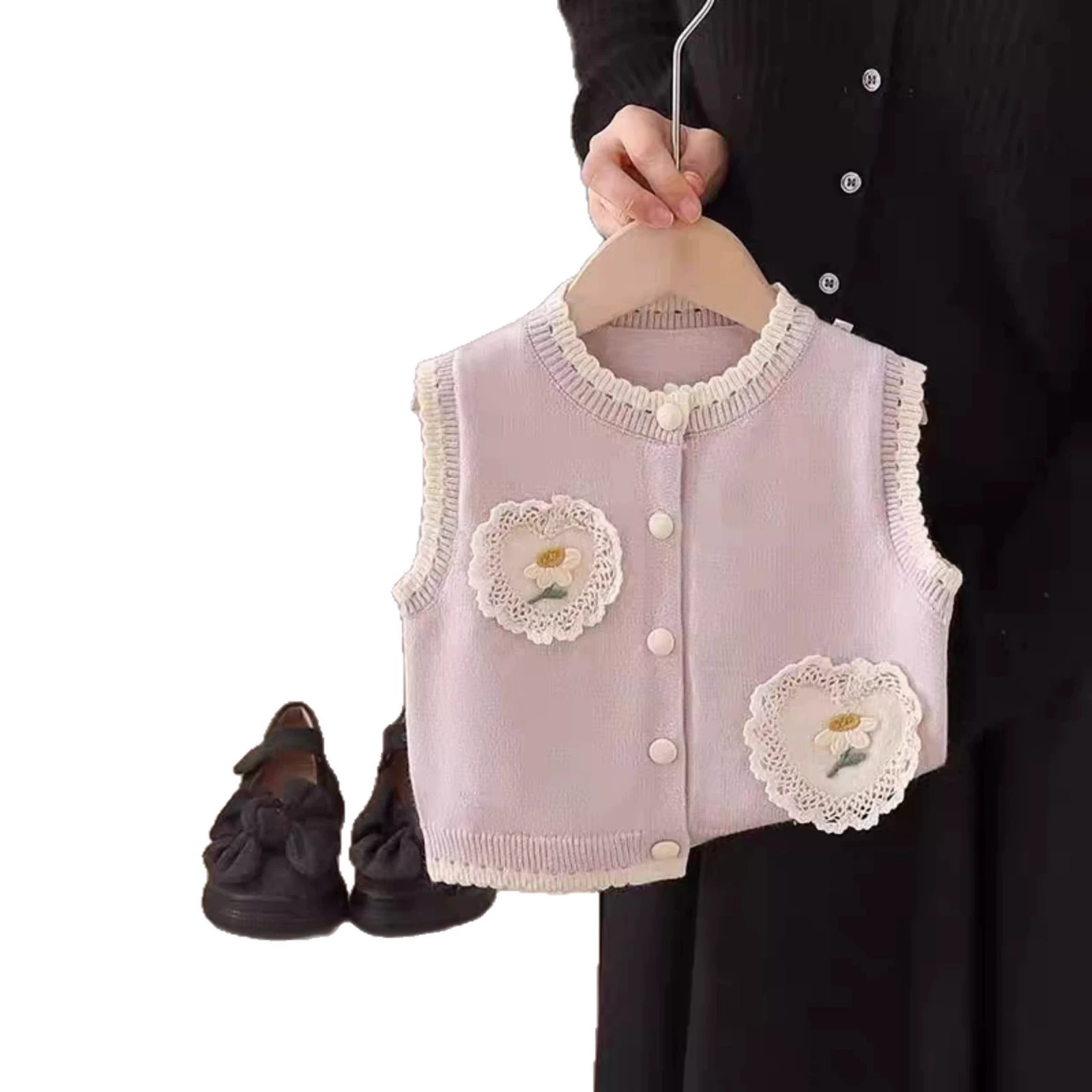 Autumn knitted cute vest, soft cardigan sleevless, sweater, western style, flowered