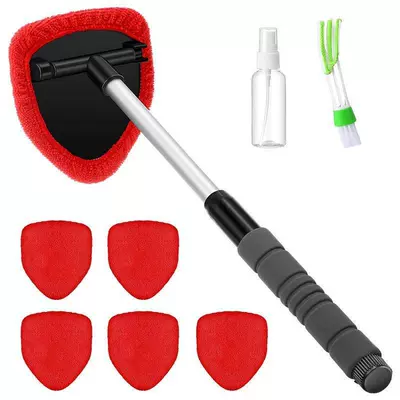 Car cleaning tools — of Car Windshield Cleaning and - 1-set-five-sided-sponge-telescopic-pole-6-red-cloth-covers-spray-bottle-detail-brush