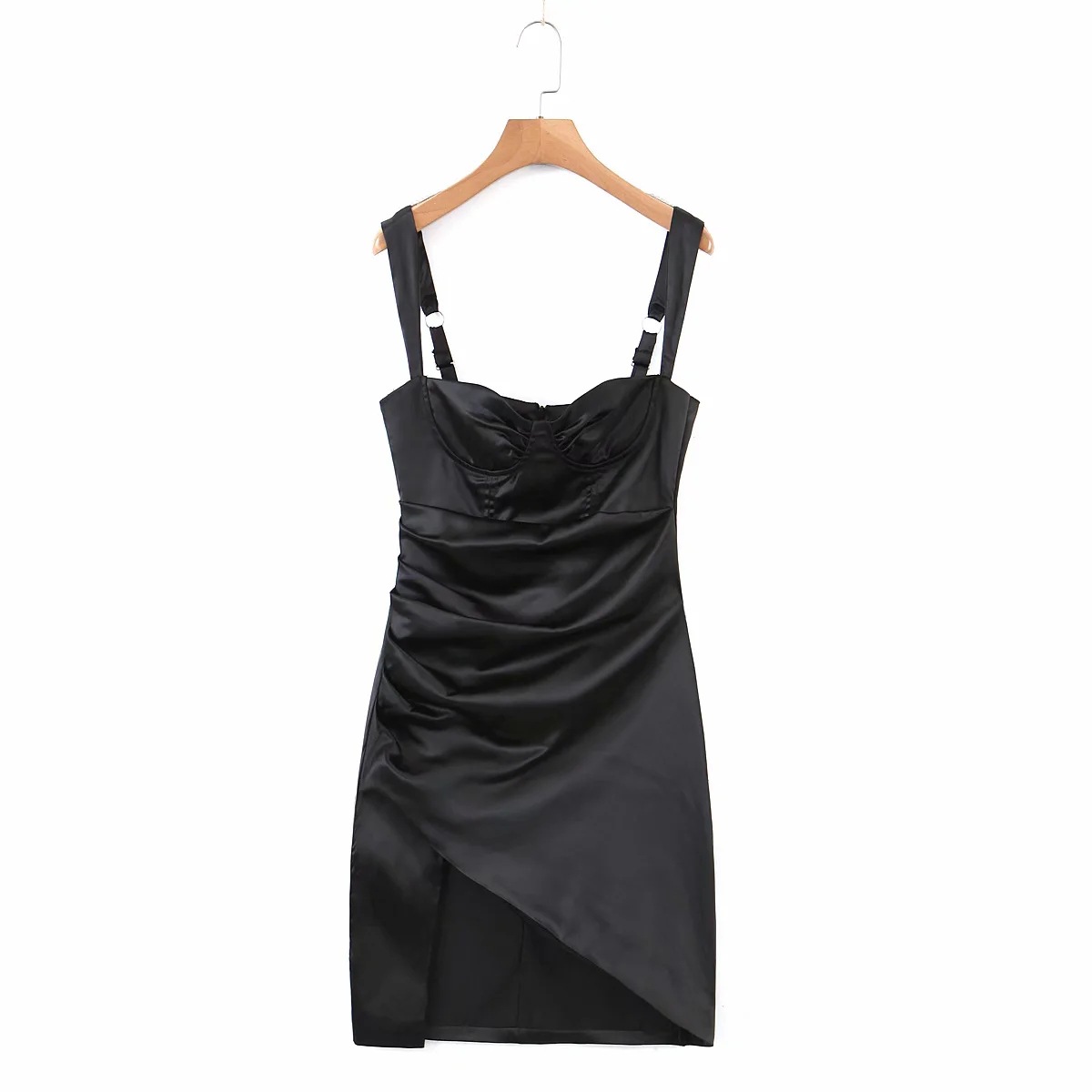 sexy pleated side slit suspender long dress NSHS39195