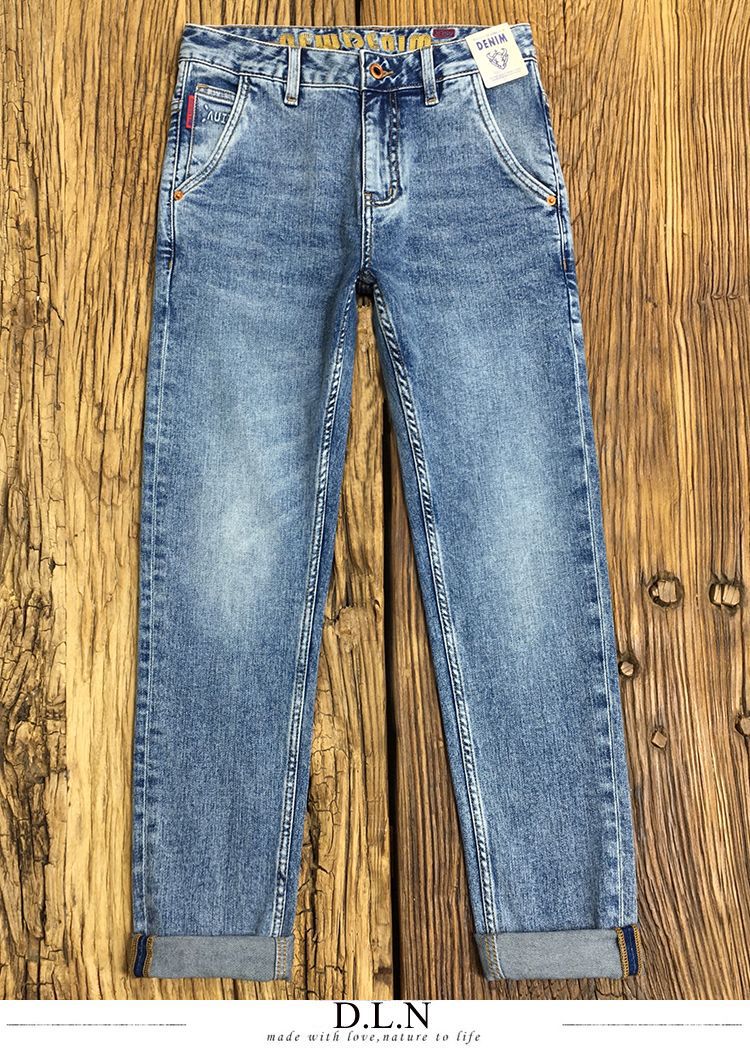Hochwertige Jeans mit bedrucktem Bund für Herren im Sommer, trendige, elastische, schmal geschnittene Freizeithose für den Jugendtrend_voghion.com