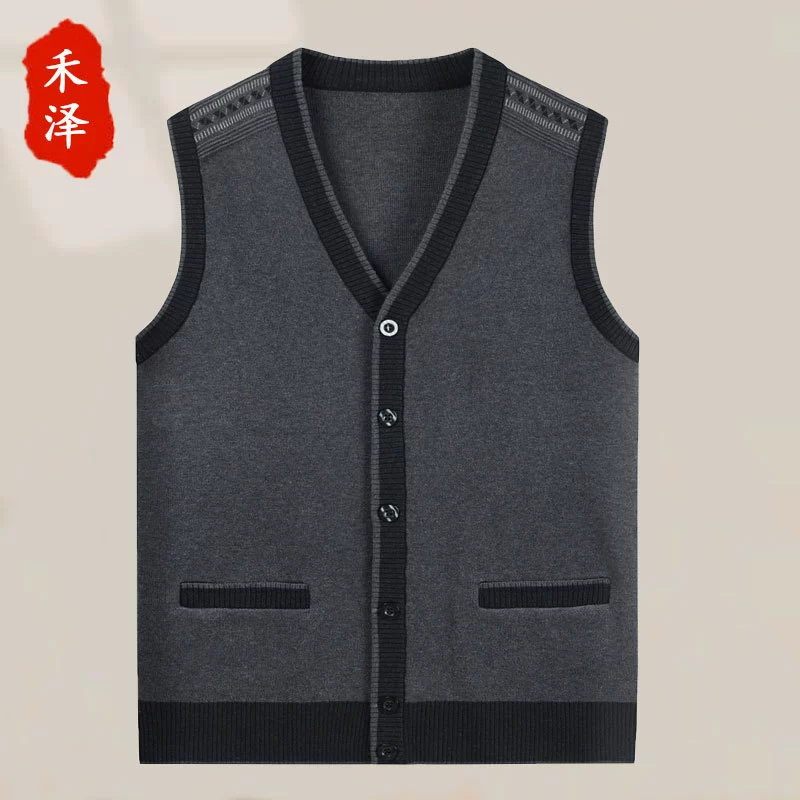 Однотонный жилет для папы, вязаный кардиган для среднего возраста и старого отца, осенний мужской свитер, жилет, дедушка, старик, открытая спина